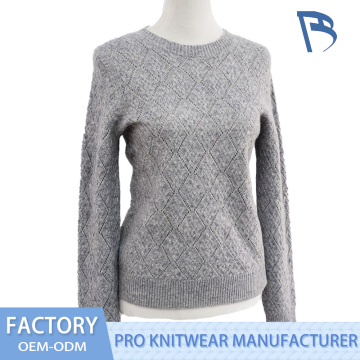 Pulover din tricot cu decolteu roșu cu grilă gri Heather