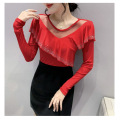 Mesh Fashion Round Neck Damens Tops