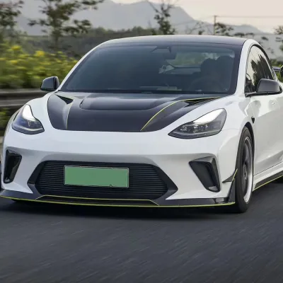 Tesla Model 3 Wide Body Kit with Robot Style Front Bumper and Rear Spoiler