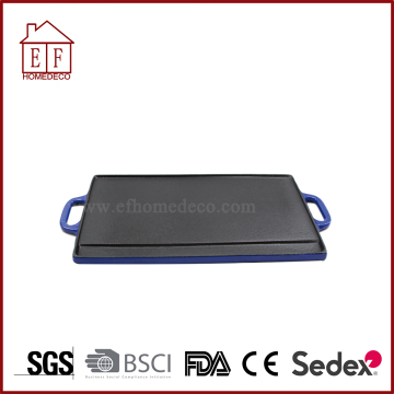 Blue Enamel Cast Iron Grill Pan Griddle