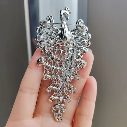 High-End Anti-Glare Peacock Phoenix Brooch with Rhinestones