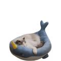 Whale style semi-enclosed plush cat house with mat