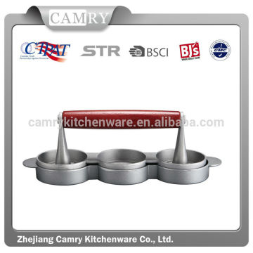 3-Sections Non-stick Aluminum Burger Press with Wooden Handle