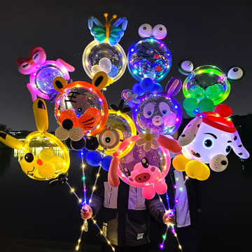 Oświetlone balony TPU LED: 20 -calowe przezroczyste balony z kreskówkowymi bąbelkami i dekoracją kija