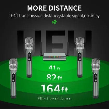 GPUB Professional 4 Channel Mini UHF Wireless Microphone System with 4 Handheld Microphones