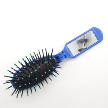 Mini folding hair brush mirror with massage