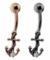 Rhodium Plated Silver Anchor Belly Ring Bar