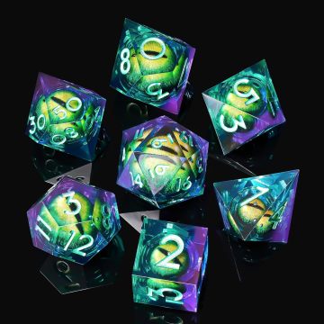 Rolling Dragon Eye DND Dice Set, Sharp Edge Liquid Core Resin Handmade Dice Set 7 PCS for Role Playing Dungeons and Dragons