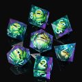 Rolling Dragon Eye DND Dice Set, Sharp Edge Liquid Core Resin Handmade Dice Set 7 PCS for Role Playing Dungeons and Dragons