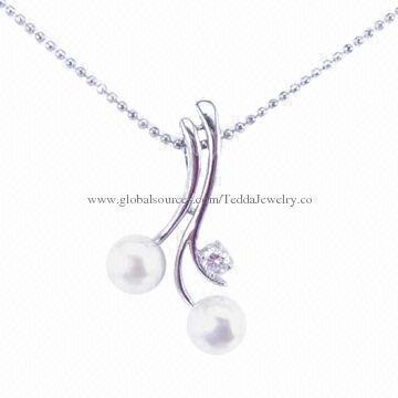 Fashion necklaces, made of brass, zircon stones and pearls, free of cadmium, nickel and lead