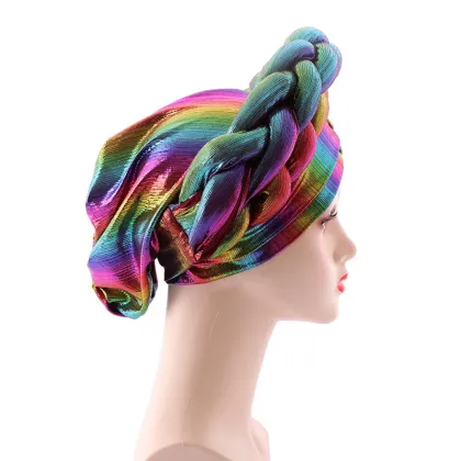 Adjustable Braided Muslim Headscarf Hat for Women - Baotou Hat with Crossed Forehead