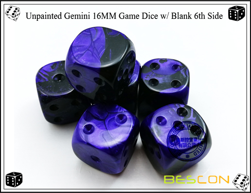 Un-painted Gemini Dice 16MM with Blank 6th Side-6