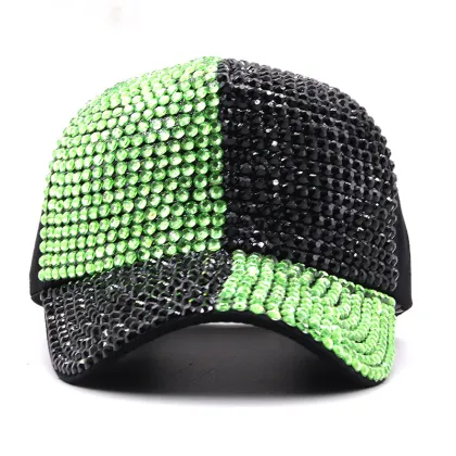 Two Tone Crystal Diamond Bling Rhinestone Snap Back Baseball Cap
