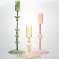 Luxury Conjoined Colored Tall Glass Candlestick Holder