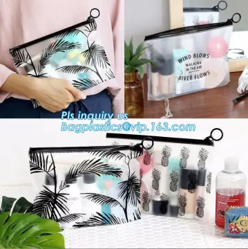 frosted swimwear PVC vinyl Bag with slider zipper, PVC / EVA / TPU zip bag with slider for cosmetics, Standup Cosmetic PVC Bag W