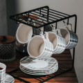 Textura de tela Cerámica de café y platillo juego de té de té de té de porcelana con olla y soporte