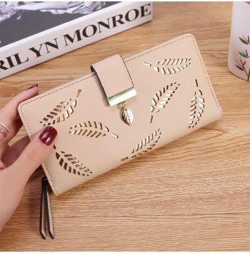PU Leather Bifold Wallet with Hollowed-out Leaf Design - Candy Color NA125