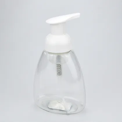 wholesale 200ml 300ml triangle shape plastic pet material hand wash soap liquid foaming cleanser face wash soap bottle