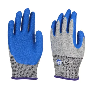 13 Gauge Gray Short Fiber Cut Resistant Palm Dipped Safety Gloves with High Abrasion Resistance and Latex Coating