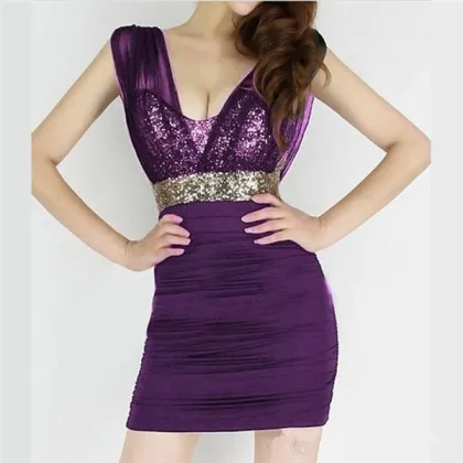 New High Waist Tight Double V Neck Dress