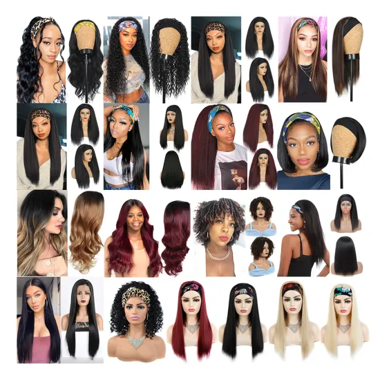 Afro Natural Black Kinky Straight Curly Elastic Yaki Headband wig hair extension Synthetic wigs hair For black women