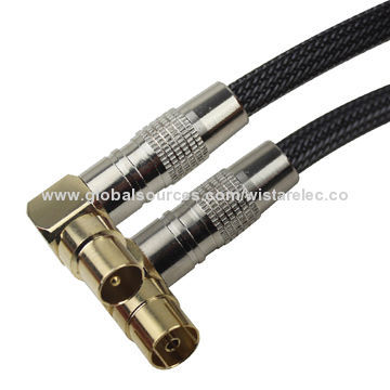 Measures 9.5mm, male to female angle plug cable, 3C-2V, RG59, RG6 TV antenna, metal shell plug