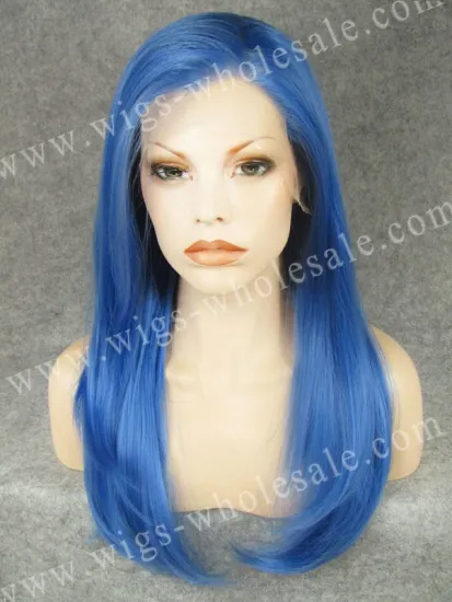 Straight blue lace front wig synthetic wigs makers braided party queen qingdao