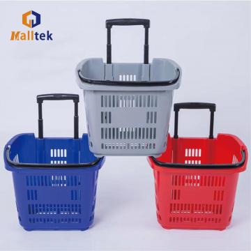 Supermarket Telescopic Handle Wheeled Shopping Basket