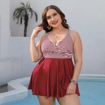 2024 Hot Sales Striped Crossover Plus Size Swimsuit Set