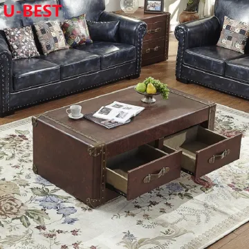 U-best Leather Steamer Trunk Storage Coffee Side Bedside Sofa Table