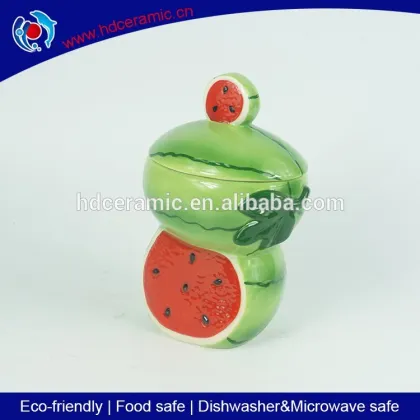 Popular hand making watermelon ceramic candy & cookie jar, ceramic fruit jar, ceramic storage jar