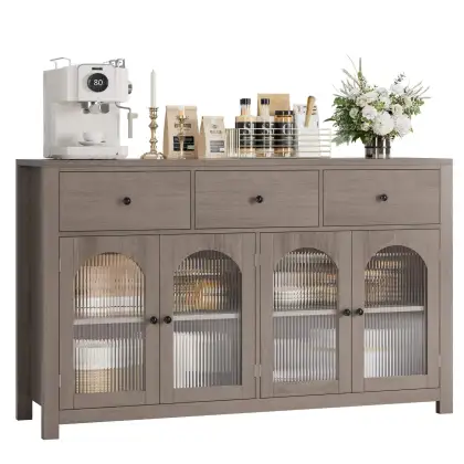 Modern Sideboard with Glass Doors Wood Buffet Sideboard