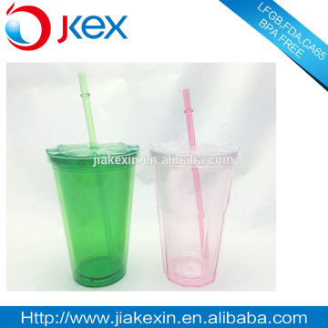 Food grade double wall plastic straw mug with diamond lid