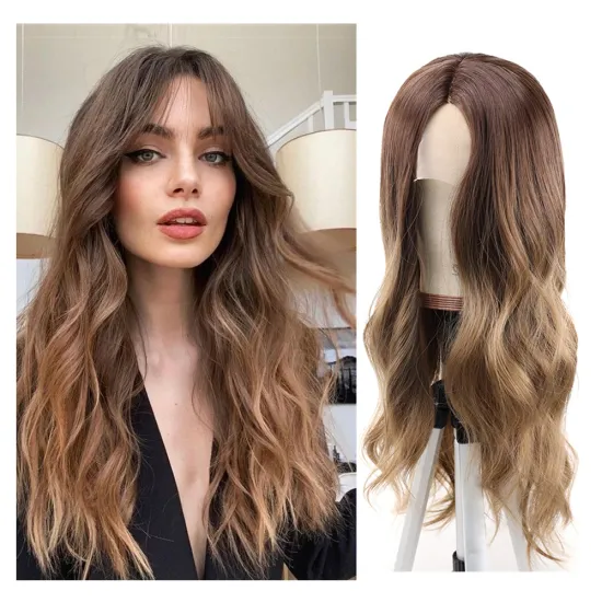 Blonde Highlight Synthetic Lace Front Wig Body Wave For Women Synthetic Cosplay Long Wavy Middle Part Hair Wig