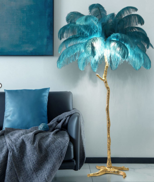 Golden Body Ostrich Feather Floor Lamp for Bedroom and Living Room