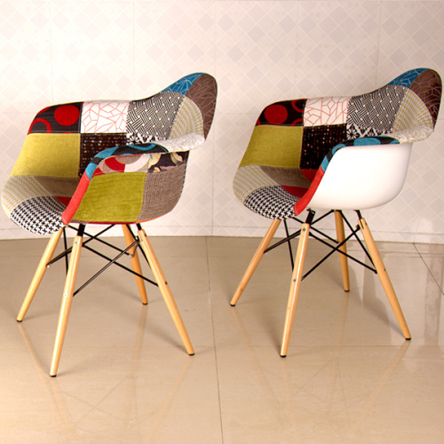 Eames Half Fabric Covered Armchair with Wood Leg