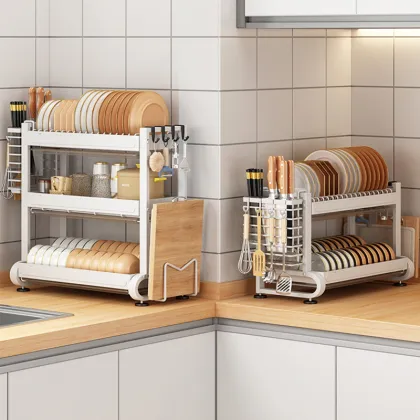 Dish Rack Table Top Bowl Drain Rack Double Countertop Bowl Chopsticks Windowsill Storage Basket