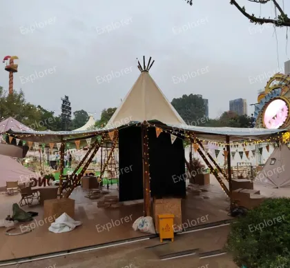 Indian Luxury Glamping Shelter - 6.5m Diameter Canvas Tent with Rainproof Sunshade