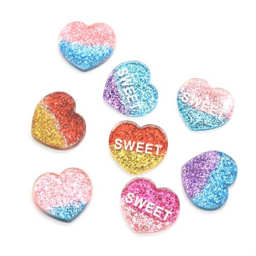 Nieuwe Mode Glitter Hart Cabochons Kleur Glitter Zoete Hart Charms Plaksteen Hars Zoete Hart Cabochons DIY Sieraden