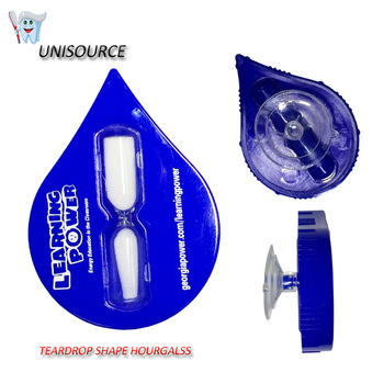 Teardrop shape with suction plastic sand glass, hourglass timer
