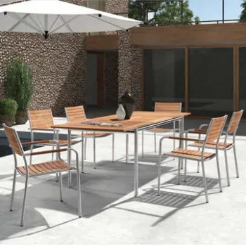 Outdoor Wood Table Sets, Rectangle, Extendable w/ #304 Stainless Steel Frame, Teak Garden Furniture