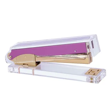 Clear Purple Gold Acrylic Stationery Stapler Machine for Fashionable Manual Book Paper Binding and Office Supplies