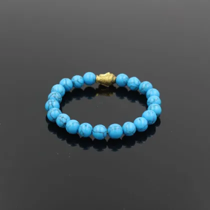 hot selling wholesale blue turquoise natural stone beaded bracelet,buddha head charm elastic bead bracelet jewelry RB2269