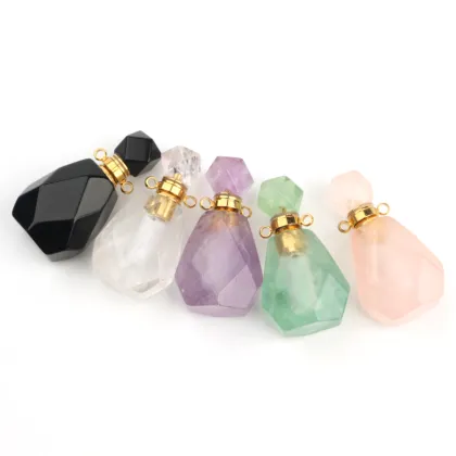 Gemstone Perfume Bottle Charm with Rose Quartz