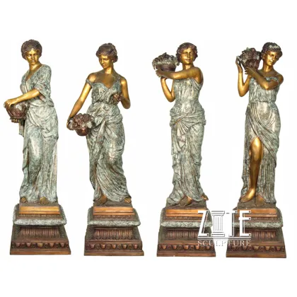 Metal crafts life size four season bronze girl lady statue