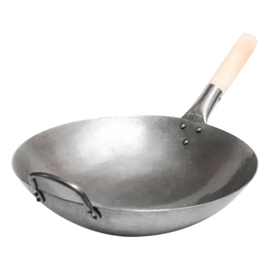 Hand Hammered Carbon Steel Wok Set with Single Wooden Handle
