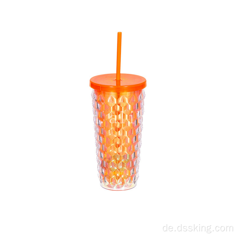 18 Unzen doppelverglaster Plastikbecher Diamant geschnittener Sippy Cup Maisbecher