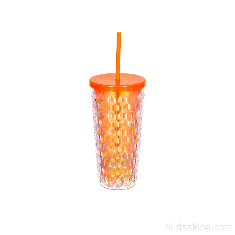 18 oz dubbele geglazuurde plastic beker diamant gesneden sippy cup maïs mok