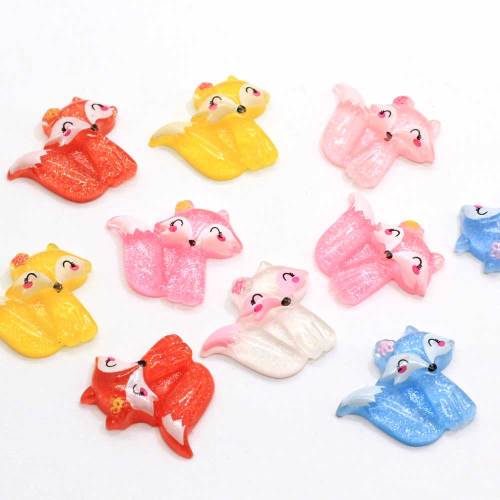 Vente en gros mixte couleur paillettes renard résine flatback figurine animale cabochon charmes pour bricolage téléphone cas décoration