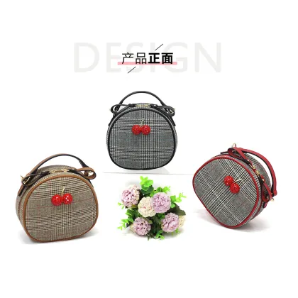 Lovely Cherry Houndstooth Round Shape Small Sling Bag